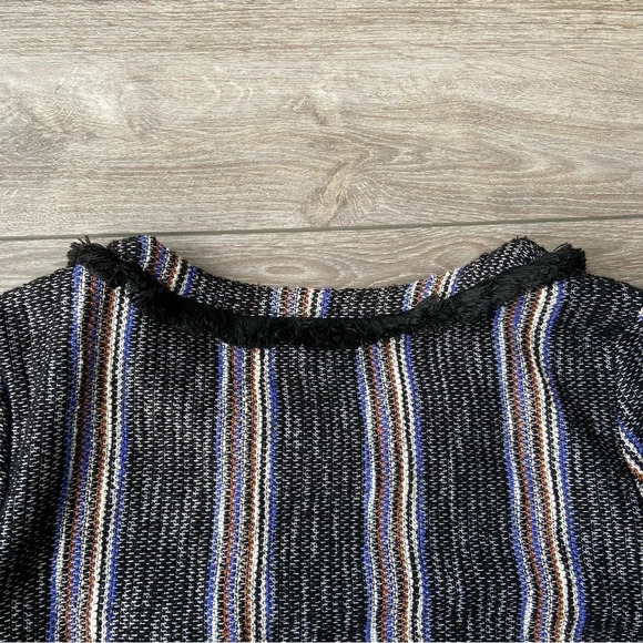 Anthropologie Current  Air Black Tweed Stripe Fringe Top - Picture 13 of 16